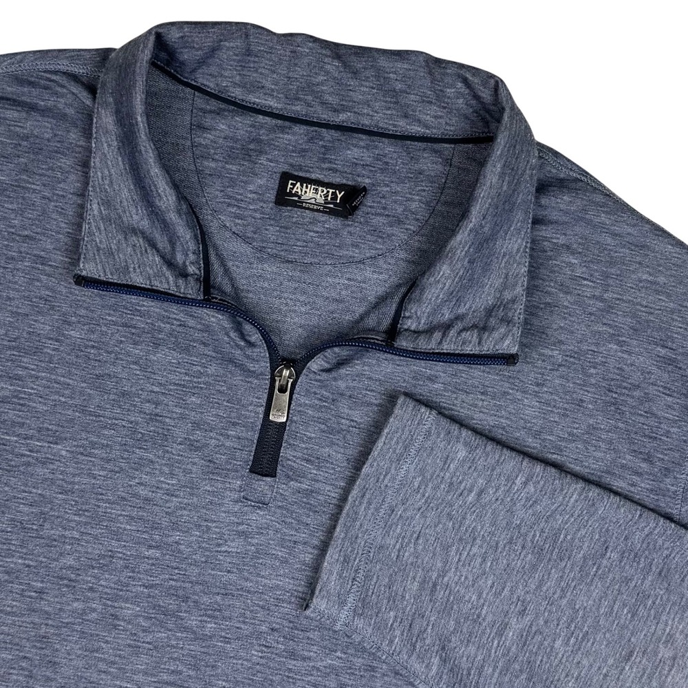 Faherty Reserve 1/4 Zip Pullover Heathered Blue Men L Blue Gray Stretch Talon